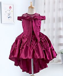 Enfance Half Sleeves Flower Applique Knot Pattern Cold Shoulder Flared Dress - Violet Enfance Half Sleeves Flower Applique Knot Pattern Cold Shoulder Flared Dress - Violet