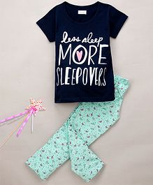 Sheer Love Less Sleep More Sleepovers Printed Half Sleeves Night Suit - Blue Sheer Love Less Sleep More Sleepovers Printed Half Sleeves Night Suit - Blue