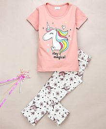Sheer Love Unicorn Printed Half Sleeves Night Suit - Pink & White Sheer Love Unicorn Printed Half Sleeves Night Suit - Pink & White