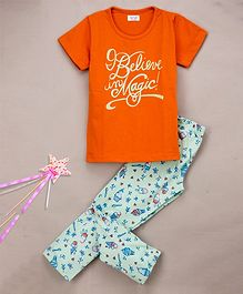 Sheer Love Believe In Magic Printed Half Sleeves Night Suit - Orange & Blue Sheer Love Believe In Magic Printed Half Sleeves Night Suit - Orange & Blue