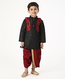 Ridokidz Full Sleeves Kurta With Self Design Jacket & Dhoti - Black & Maroon Ridokidz Full Sleeves Kurta With Self Design Jacket & Dhoti - Black & Maroon