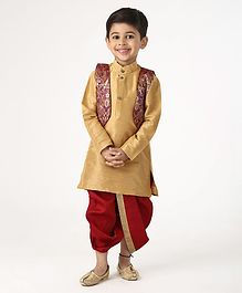 Ridokidz Full Sleeves Kurta With Self Design Jacket & Dhoti - Beige & Maroon Ridokidz Full Sleeves Kurta With Self Design Jacket & Dhoti - Beige & Maroon