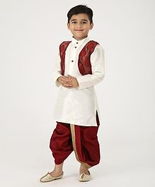 Ridokidz Full Sleeves Kurta With Self Design Jacket & Dhoti - Cream & Maroon Ridokidz Full Sleeves Kurta With Self Design Jacket & Dhoti - Cream & Maroon