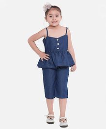 Aww Hunnie Sleeveless Peplum Top With Solid Capri Pants - Blue Aww Hunnie Sleeveless Peplum Top With Solid Capri Pants - Blue