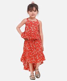 Aww Hunnie Sleeveless Floral Print Peplum Top With High Low Skirt - Orange Aww Hunnie Sleeveless Floral Print Peplum Top With High Low Skirt - Orange