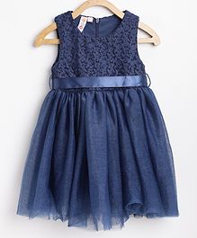 Kids On Board Flower Embroidered Fit & Flare Shimmery Sleeveless Party Dress - Blue Kids On Board Flower Embroidered Fit & Flare Shimmery Sleeveless Party Dress - Blue