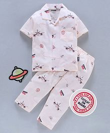 Fido Half Sleeves Night Suit Aeroplane Print - Light Peach Fido Half Sleeves Night Suit Aeroplane Print - Light Peach