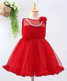 The KidShop Solid Sleeveless Tulle Flared Dress - Red The KidShop Solid Sleeveless Tulle Flared Dress - Red