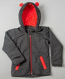 Murphy Mouse Ear Applique Front Pocket Full Sleeves Hooded Jacket - Black & Red Murphy Mouse Ear Applique Front Pocket Full Sleeves Hooded Jacket - Black & Red