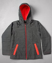 Murphy Mouse Solid Front Pocket Full Sleeves Hooded Jacket - Black & Red Murphy Mouse Solid Front Pocket Full Sleeves Hooded Jacket - Black & Red