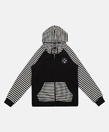 Li'L tomatoes Raglan Full Sleeves Striped Hooded Jacket - Black & White Li'L tomatoes Raglan Full Sleeves Striped Hooded Jacket - Black & White