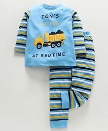 Ventra Monster Dump Truck Full Sleeves Striped Night Suit - Blue Ventra Monster Dump Truck Full Sleeves Striped Night Suit - Blue
