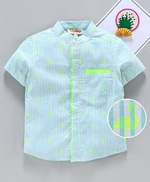 Hugsntugs Half Sleeves Striped Swan Print Shirt - Blue Hugsntugs Half Sleeves Striped Swan Print Shirt - Blue