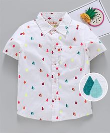 Hugsntugs Half Sleeves Button Down Drop Print Shirt - White Hugsntugs Half Sleeves Button Down Drop Print Shirt - White