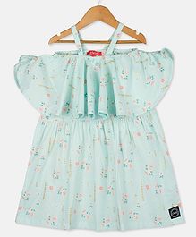 Olele Flower Print Off Shoulder Half Sleeves Dress - Sea Green Olele Flower Print Off Shoulder Half Sleeves Dress - Sea Green