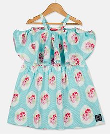 Olele Rose Print Off Shoulder Half Sleeves Dress - Blue Olele Rose Print Off Shoulder Half Sleeves Dress - Blue