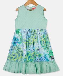Olele Sleeveless Leaves Printed Sleeveless Fit & Flare Dress - Green Olele Sleeveless Leaves Printed Sleeveless Fit & Flare Dress - Green
