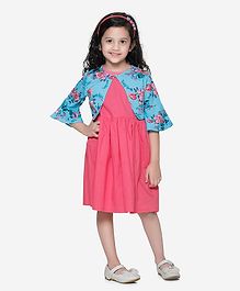 Lilpicks Couture Dress With Half Sleeves Flower Print Shrug - Pink Lilpicks Couture Dress With Half Sleeves Flower Print Shrug - Pink