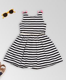oui oui Sleeveless Striped Bow Detailed Dress - Black oui oui Sleeveless Striped Bow Detailed Dress - Black