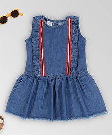 oui oui Sleeveless Ruffle Detail Raw Hem Dress - Blue oui oui Sleeveless Ruffle Detail Raw Hem Dress - Blue