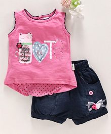 U R CUTE Sleeveless Cute Printed Tee & Shorts Set - Pink U R CUTE Sleeveless Cute Printed Tee & Shorts Set - Pink