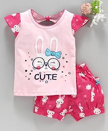U R CUTE Cap Sleeves Bunny Print Top With Shorts - Pink U R CUTE Cap Sleeves Bunny Print Top With Shorts - Pink