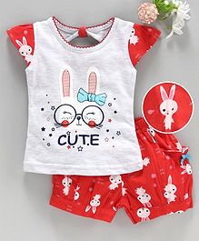 U R CUTE Cap Sleeves Bunny Print Top With Shorts - Red U R CUTE Cap Sleeves Bunny Print Top With Shorts - Red