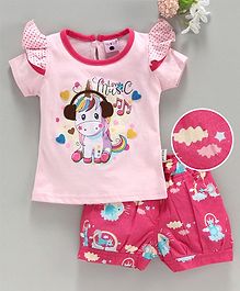 U R CUTE Half Sleeves Unicorn Print Top & Shorts Set - Baby Pink U R CUTE Half Sleeves Unicorn Print Top & Shorts Set - Baby Pink