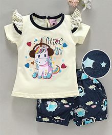 U R CUTE Half Sleeves Unicorn Print Top & Shorts Set - Yellow U R CUTE Half Sleeves Unicorn Print Top & Shorts Set - Yellow