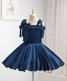 Enfance Bow Attached Sleeveless Flared Party Dress - Blue Enfance Bow Attached Sleeveless Flared Party Dress - Blue