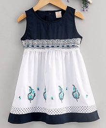 Smile Rabbit Sleeveless Floral Embroidered Frock - Navy Blue White Smile Rabbit Sleeveless Floral Embroidered Frock - Navy Blue White