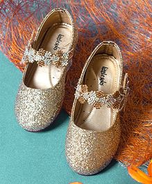 Little soles Shimmer Finish Stud Detailed Mary Janes - Golden Little soles Shimmer Finish Stud Detailed Mary Janes - Golden