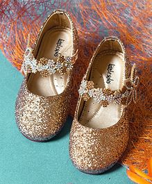 Little soles Glitter Finish Studded Strap Mary Janes - Golden Little soles Glitter Finish Studded Strap Mary Janes - Golden