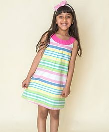 Campana Striped Sleeveless Shift Dress - Pink & Green Campana Striped Sleeveless Shift Dress - Pink & Green