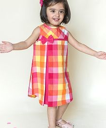 Campana Sleeveless Bow Detailed Checkered Dress - Pink & Yellow Campana Sleeveless Bow Detailed Checkered Dress - Pink & Yellow