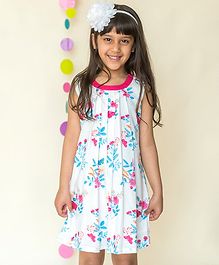 Campana Flowers Printed Sleeveless A-Line Dress - White & Pink Campana Flowers Printed Sleeveless A-Line Dress - White & Pink