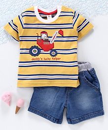 ToffyHouse Half Sleeves Tee & Shorts Construction Vehicle Patch - Yellow Navy ToffyHouse Half Sleeves Tee & Shorts Construction Vehicle Patch - Yellow Navy