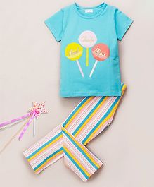 Sheer Love Lollypop Print Half Sleeves Night Suit - Blue Sheer Love Lollypop Print Half Sleeves Night Suit - Blue
