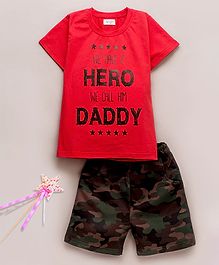 Sheer Love Hero Print Half Sleeves Night Suit - Red Sheer Love Hero Print Half Sleeves Night Suit - Red