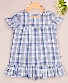 Budding Bees Checked Short Sleeves Dress - Blue Budding Bees Checked Short Sleeves Dress - Blue