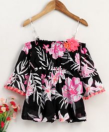 Vitamins Off Shoulder Jumpsuit Floral Print - Black Vitamins Off Shoulder Jumpsuit Floral Print - Black