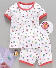 Yiyi Garden Half Sleeves Night Suit Butterfly Print - Peach Yiyi Garden Half Sleeves Night Suit Butterfly Print - Peach