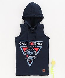 Stupid Cupid California Print Sleeveless Hooded Tee - Navy Blue Stupid Cupid California Print Sleeveless Hooded Tee - Navy Blue