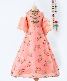 Betty By Tiny Kingdom Three Fourth Sleeves Zari Work Flared Gown - Light Peach Betty By Tiny Kingdom Three Fourth Sleeves Zari Work Flared Gown - Light Peach