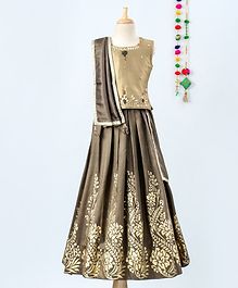 Betty By Tiny Kingdom Beads Embellished Sleeveless Choli With Dupatta & Lehenga Set - Golden Betty By Tiny Kingdom Beads Embellished Sleeveless Choli With Dupatta & Lehenga Set - Golden