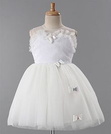 Maalka Bow Decorated Sleeveless Splitting Dress - White Maalka Bow Decorated Sleeveless Splitting Dress - White