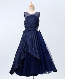 Maalka Self Flower Print Sleeveless Gown - Navy Blue Maalka Self Flower Print Sleeveless Gown - Navy Blue