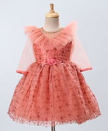 Maalka Three Fourth Sleeves Embroidered Dress - Peach Maalka Three Fourth Sleeves Embroidered Dress - Peach