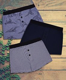 Charm n Cherish Dino Printed Pack Of 3 Boxers - Blue & White Charm n Cherish Dino Printed Pack Of 3 Boxers - Blue & White