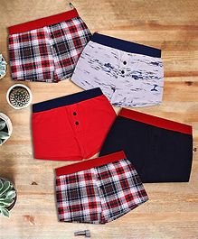 Charm n Cherish Checked Pack Of 5 Boxers - Red & Blue Charm n Cherish Checked Pack Of 5 Boxers - Red & Blue
